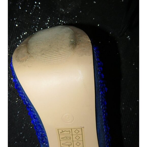 Lauren Lorraine Cobalt Blue Rhinestone Embellished Leather Stilettos Pumps sz 9 - Picture 9 of 13